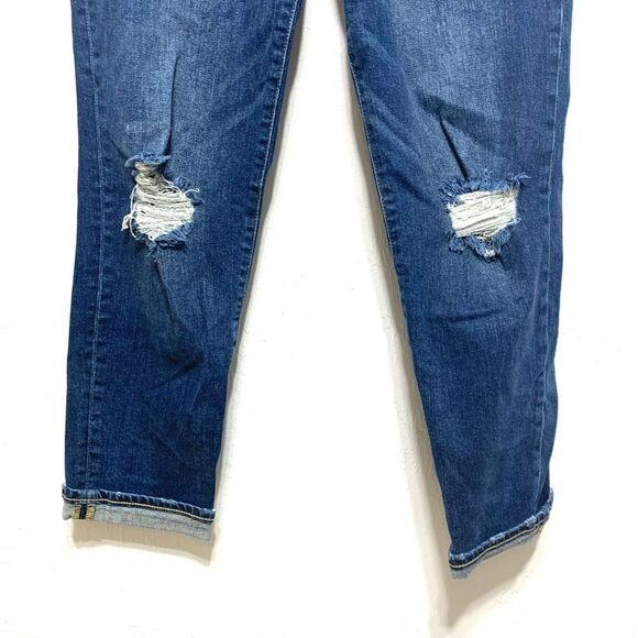 Gap Regular Girlfriend Dark Wash Blue Jeans Distressed Busted Out Knees size 4 - Picture 3 of 8